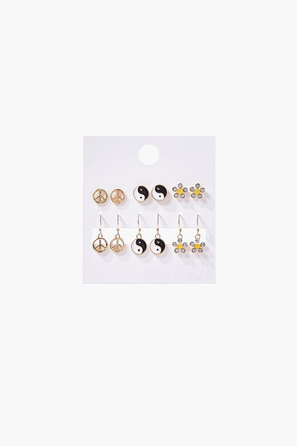 GOLD/BLACK Peace Sign Stud & Drop Earring Set, image 1