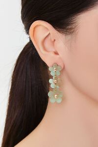 GREEN/GOLD Marble Tiered Flower Drop Earrings, image 1