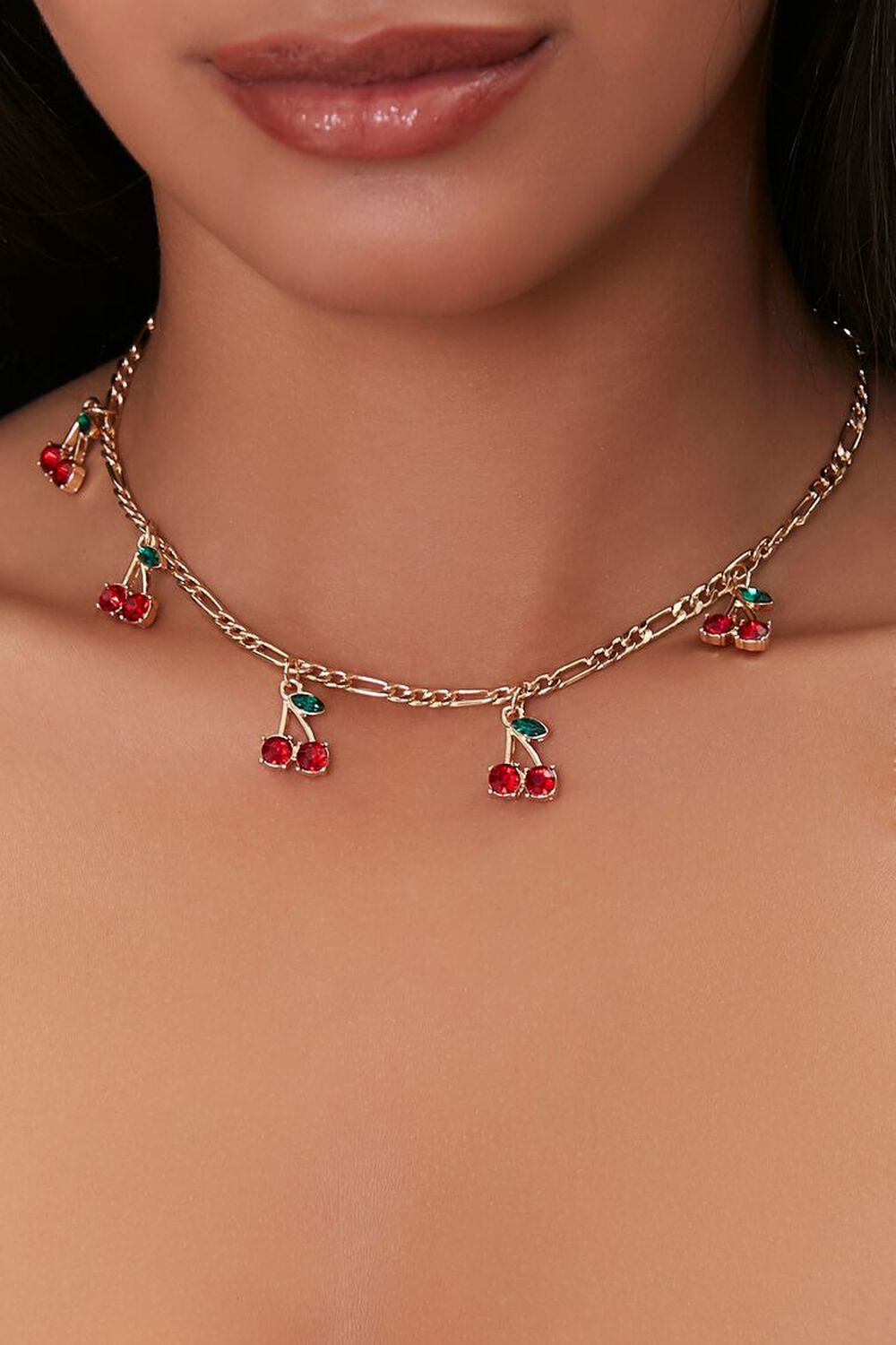 GOLD/RED Cherry Charm Necklace, image 1