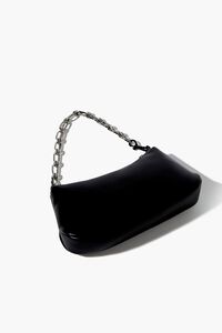BLACK Faux Leather Chain Baguette Bag, image 4
