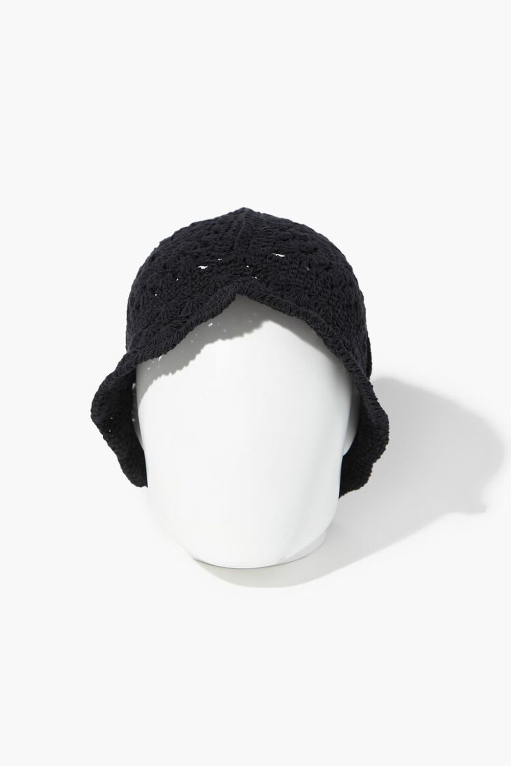 BLACK Crochet Scalloped-Trim Bucket Hat, image 1