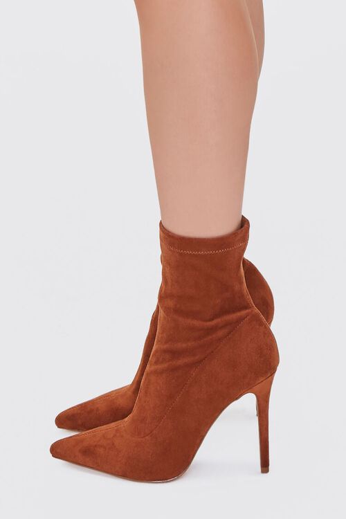 BROWN Faux Suede Stiletto Sock Booties, image 2