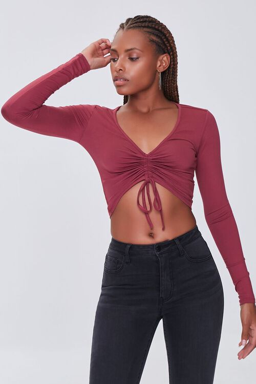 BERRY Ruched Drawstring Crop Top, image 1
