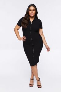 BLACK Plus Size Ribbed Zip-Up Midi Dress, image 4