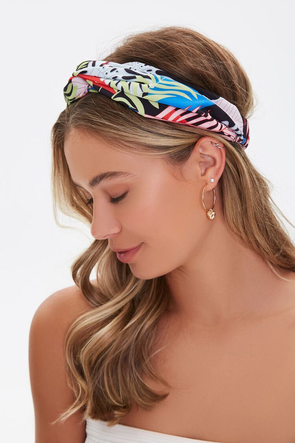 BLACK/MULTI Tropical Print Knotted Headwrap, image 1