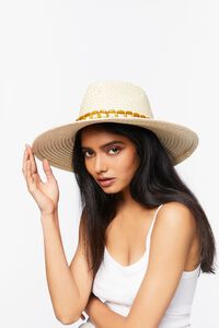 NATURAL/BROWN Beaded-Trim Panama Hat, image 1