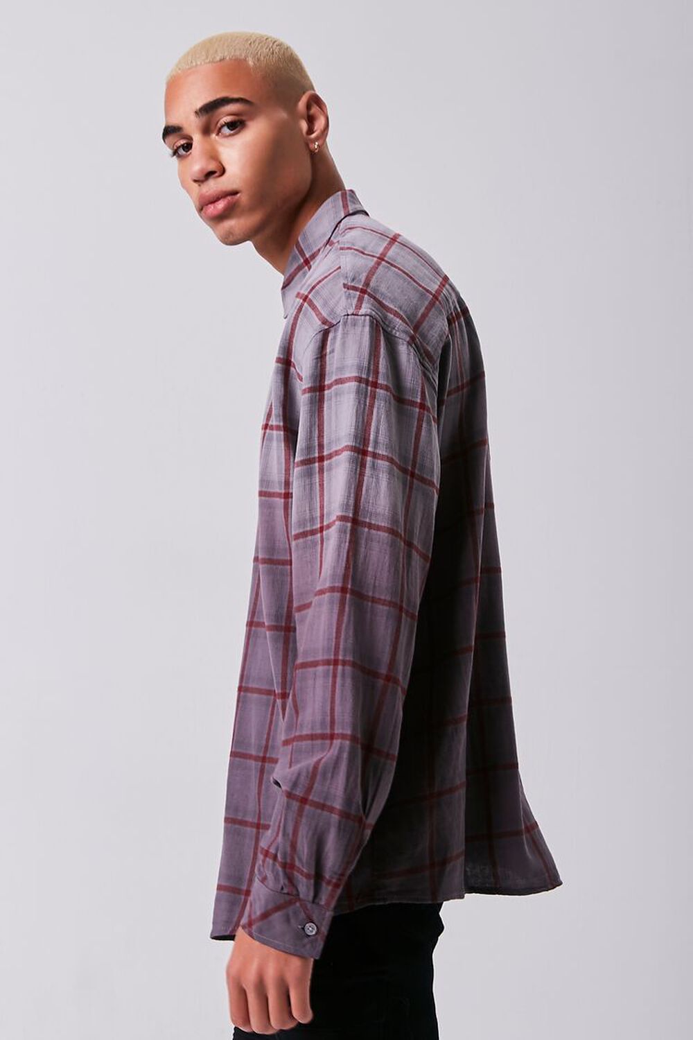 GREY/PLUM Grid Ombre Wash Flannel Shirt, image 2