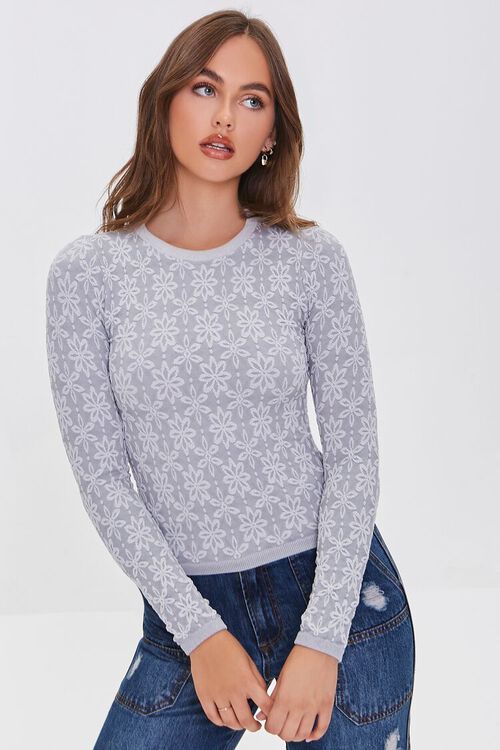 HEATHER GREY Embroidered Floral Seamless Top, image 1