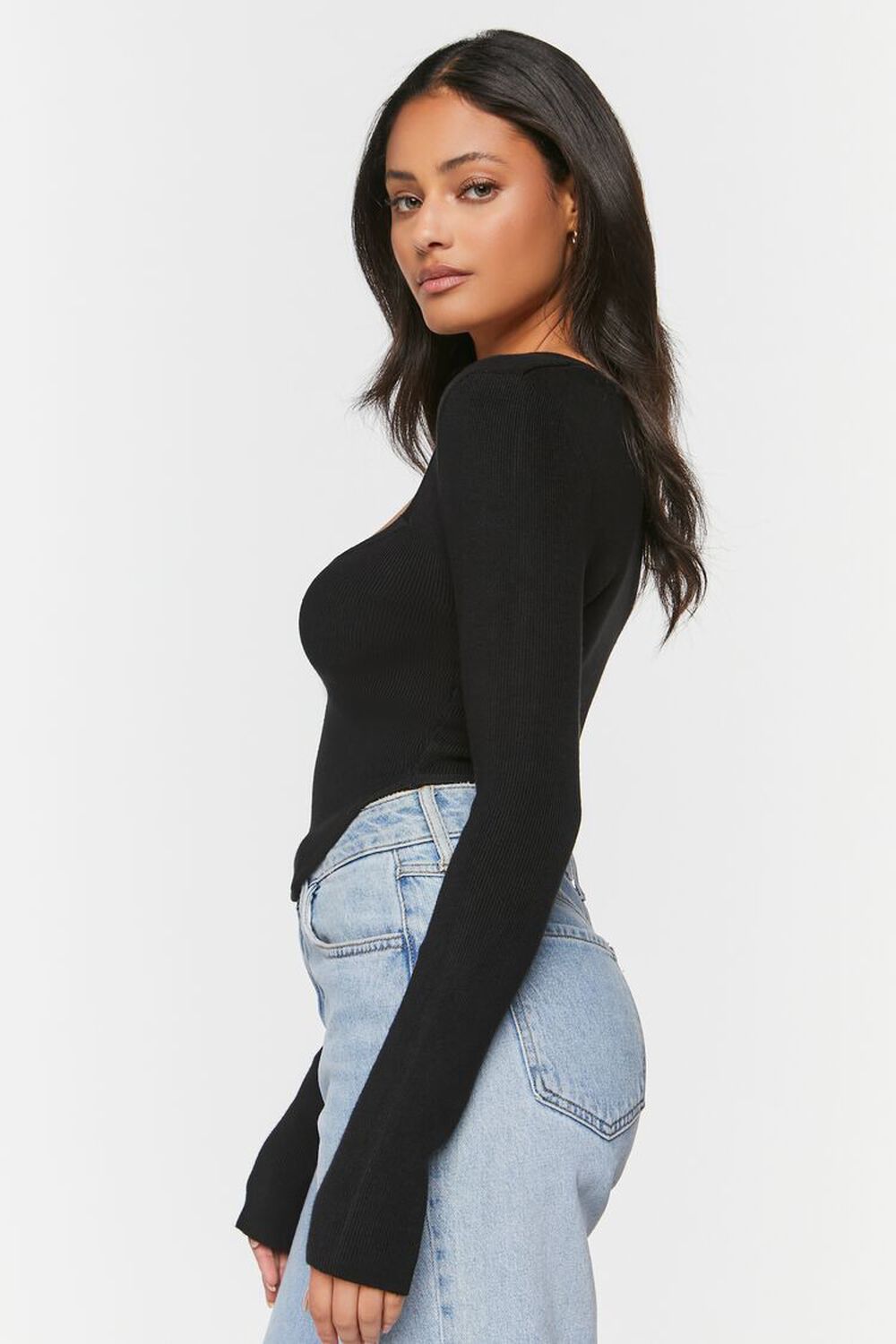 BLACK Ribbed Sweater-Knit Crop Top, image 2