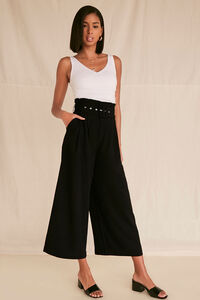 BLACK High-Rise Belted Palazzo Pants, image 1