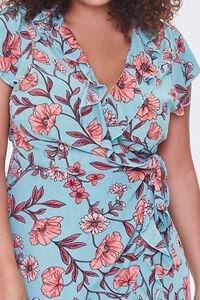 MINT/PINK Plus Size Floral Ruffle Wrap Dress, image 5