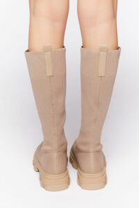 TAUPE Calf-High Lug-Sole Sock Boots, image 3
