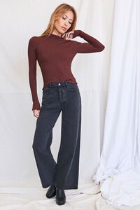 BROWN Ribbed Mock Neck Sweater, image 4