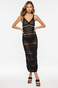 BLACK Crochet Semi-Sheer Midi Dress, image 4