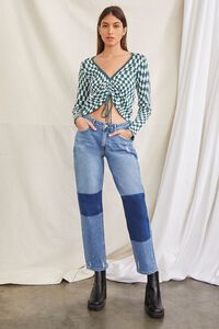 GREEN/MULTI Checkered Ruched Cropped Sweater, image 4