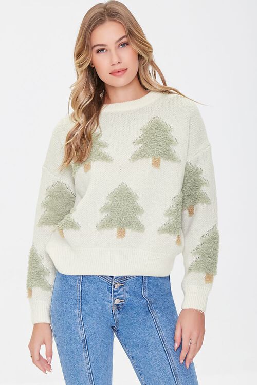 IVORY/MULTI Textured Tree Pattern Sweater, image 1
