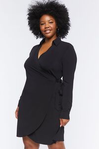 BLACK Plus Size Plunging Wrap Mini Dress, image 1