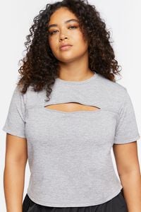 HEATHER GREY Plus Size Cutout Cropped Tee, image 1