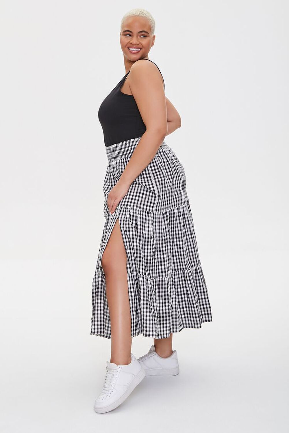Plus Size Gingham Midi Skirt, image 2