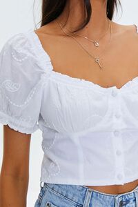 WHITE Embroidered Ruffle-Trim Crop Top, image 5