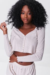 OATMEAL Pointelle Cropped Lounge Top, image 1