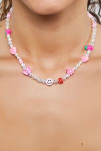 PINK/WHITE Floral Faux Pearl Beaded Necklace, image 1