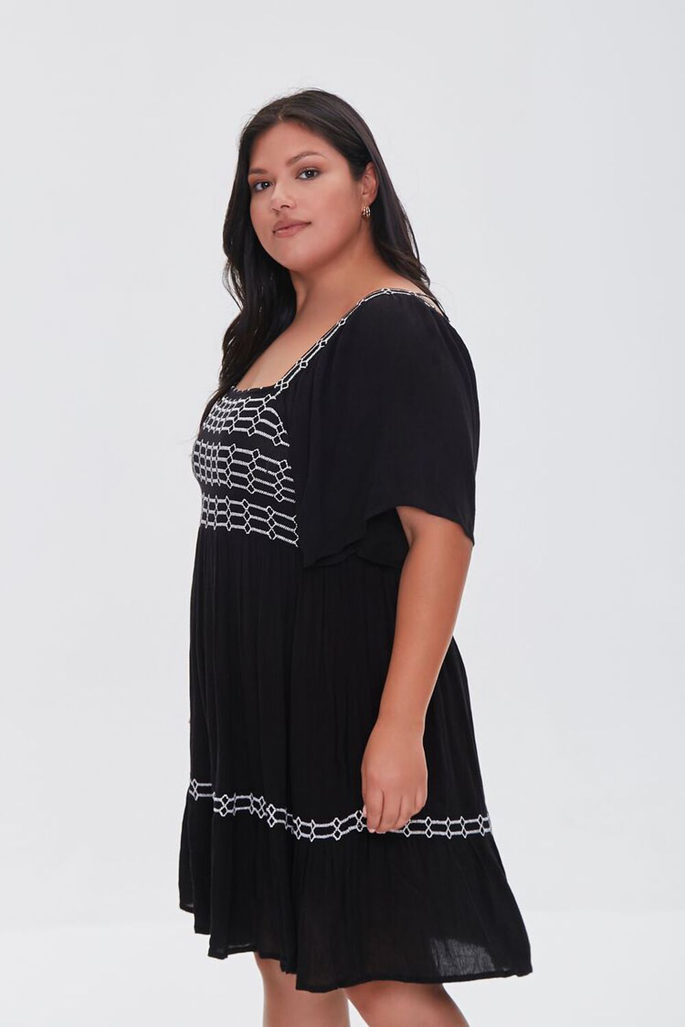 BLACK Plus Size Embroidered Peasant Dress, image 2