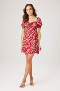 RED/MULTI Floral Print Puff-Sleeve Mini Dress, image 4