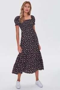 BLACK/MULTI Floral Puff-Sleeve Dress, image 4