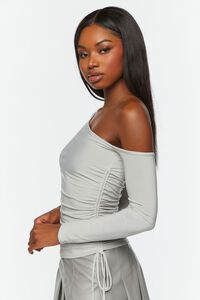 NEUTRAL GREY Ruched One-Shoulder Long-Sleeve Top, image 2