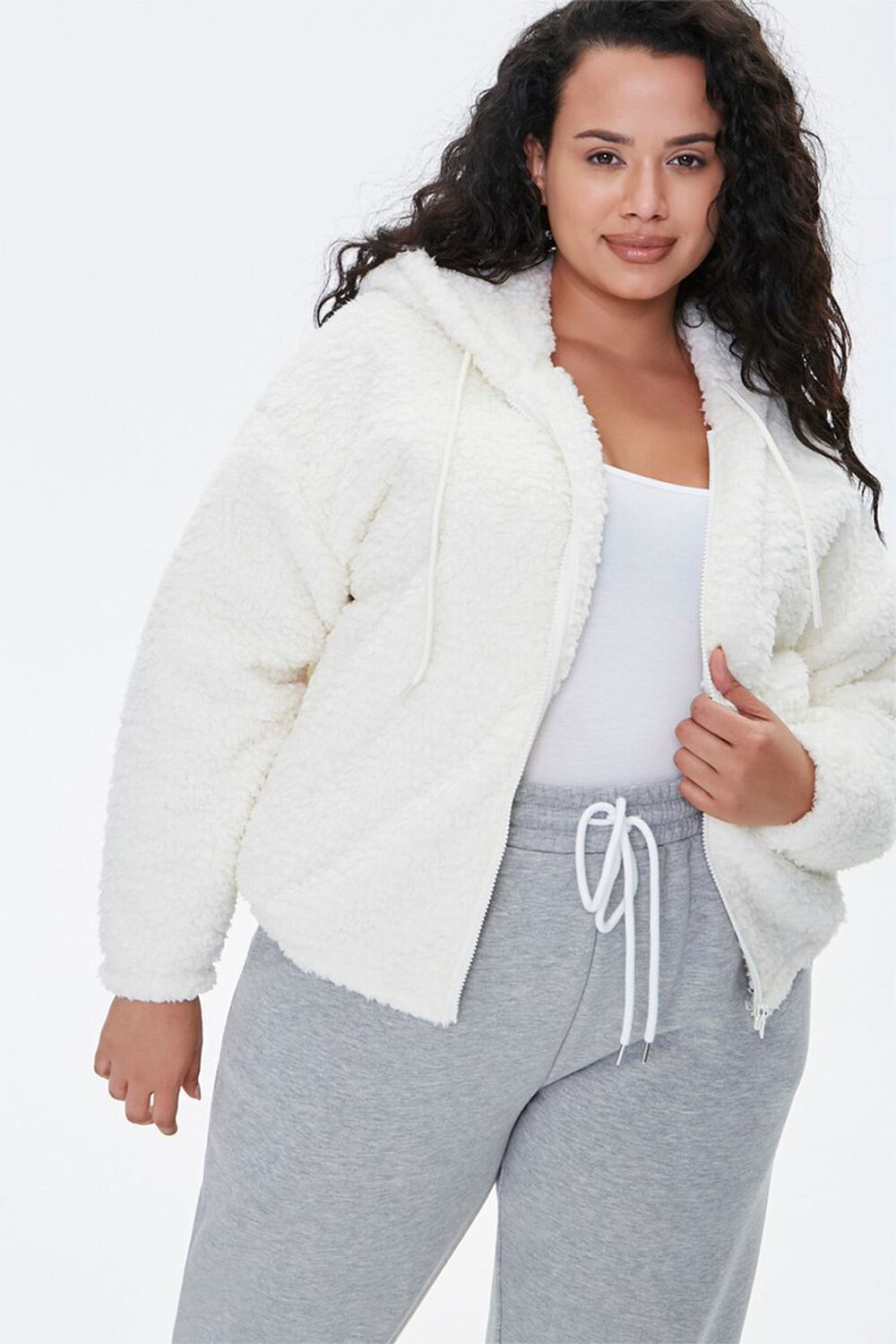CREAM Plus Size Faux Shearling Zip-Up Hoodie, image 1
