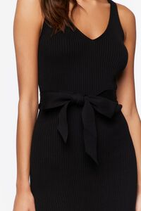 BLACK Belted Ribbed M-Slit Midi Dress, image 5