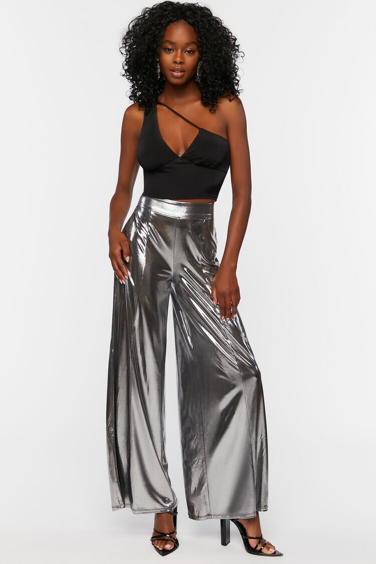 Velvet Wide-Leg Pants in Silver - Retro, Indie and Unique Fashion