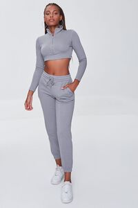 GREY French Terry Crop Top & Joggers Set, image 1