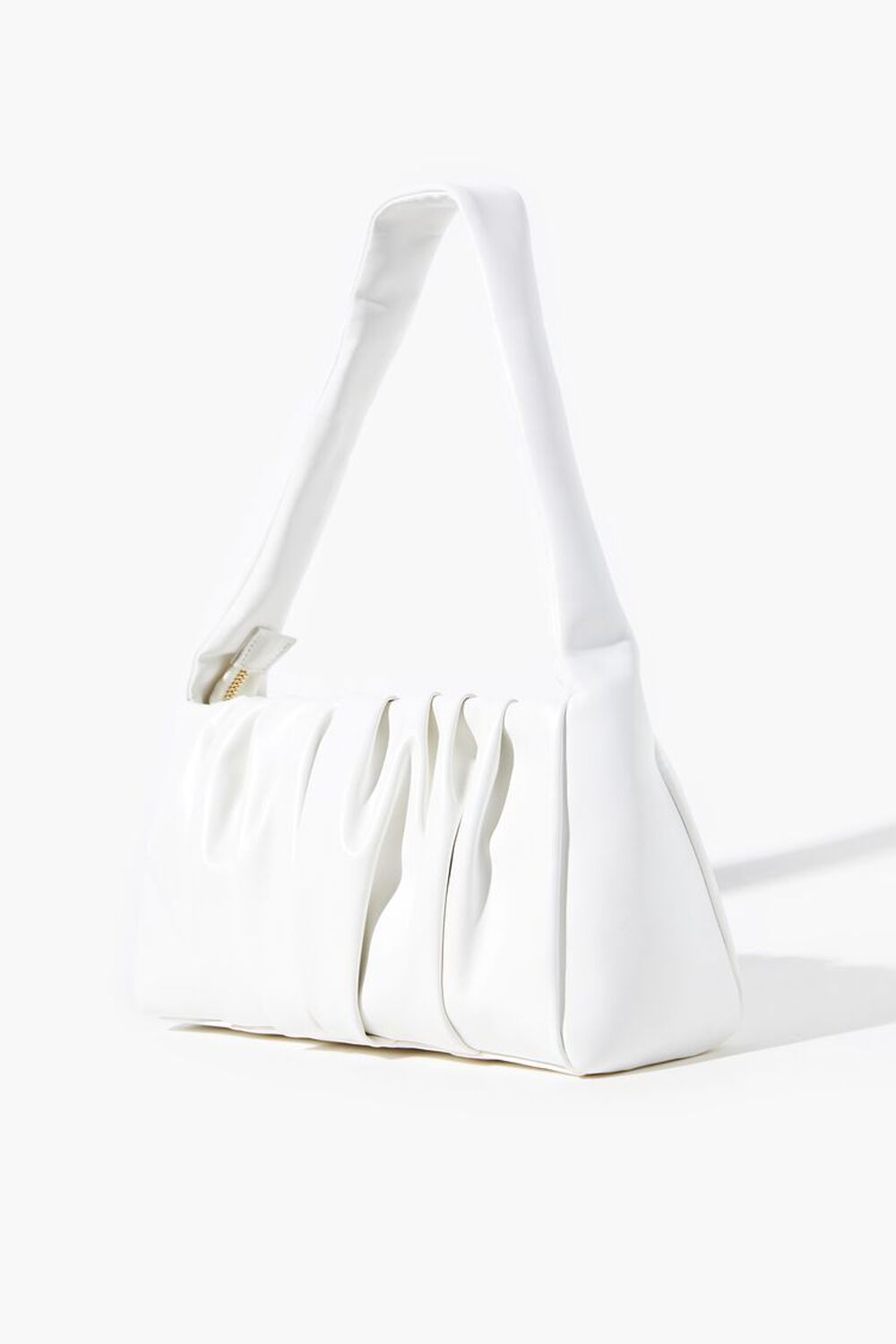 WHITE Faux Leather Ruched Shoulder Bag, image 2