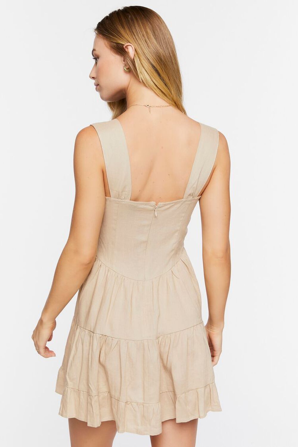 Linen-Blend Tiered Mini Dress, image 3