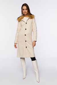 SAND/MULTI Faux Suede & Fur Longline Coat, image 4