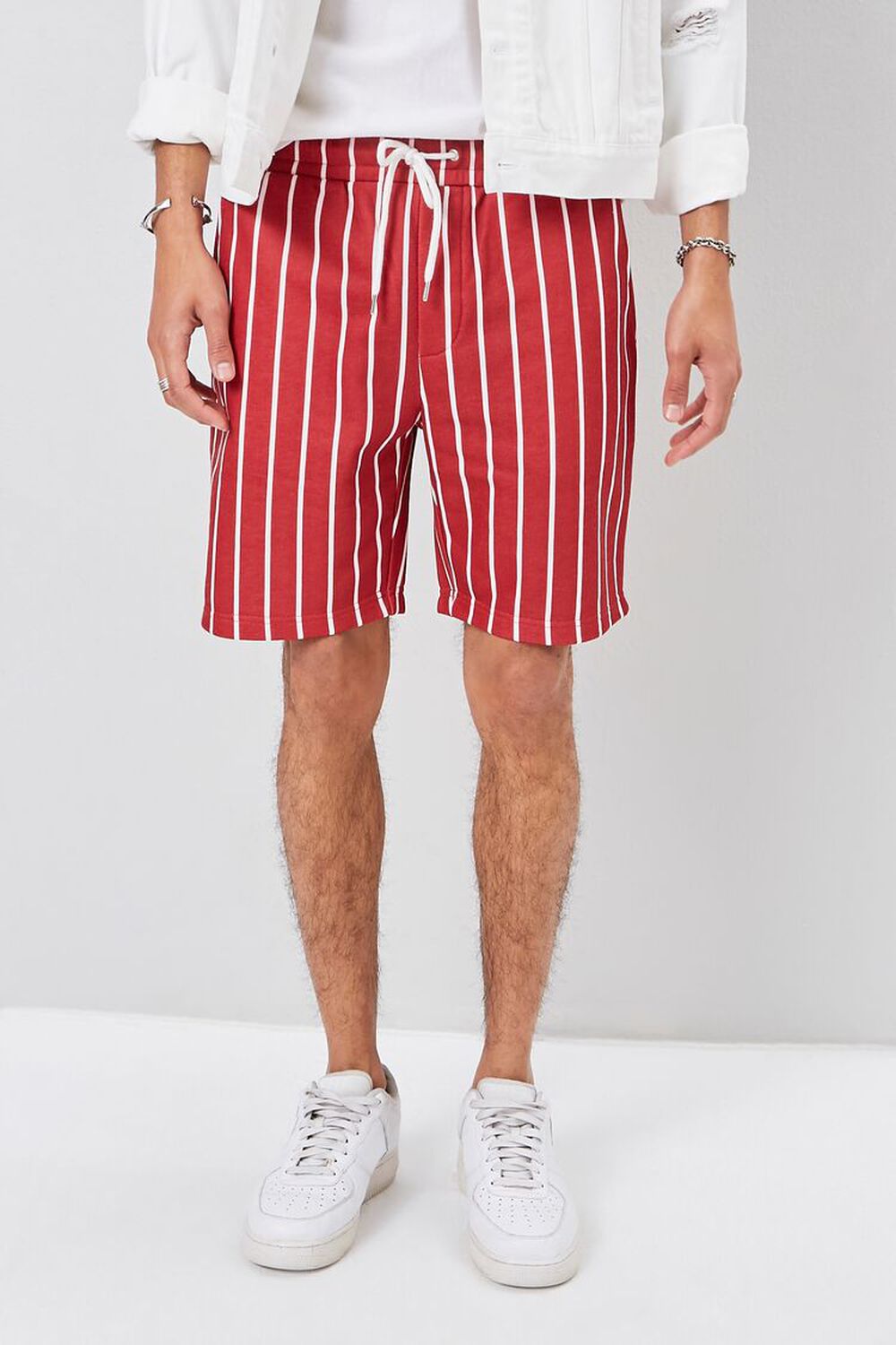 RED/WHITE Pinstriped Drawstring Shorts, image 2