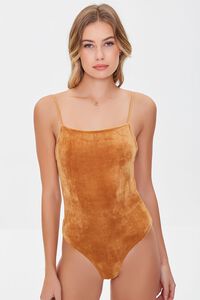 CHESTNUT Velour Cutout Cami Bodysuit, image 5