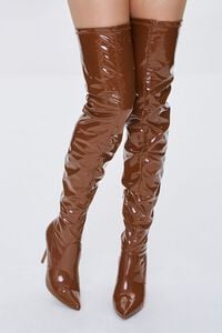 BROWN Faux Patent Leather Thigh-High Boots, image 4