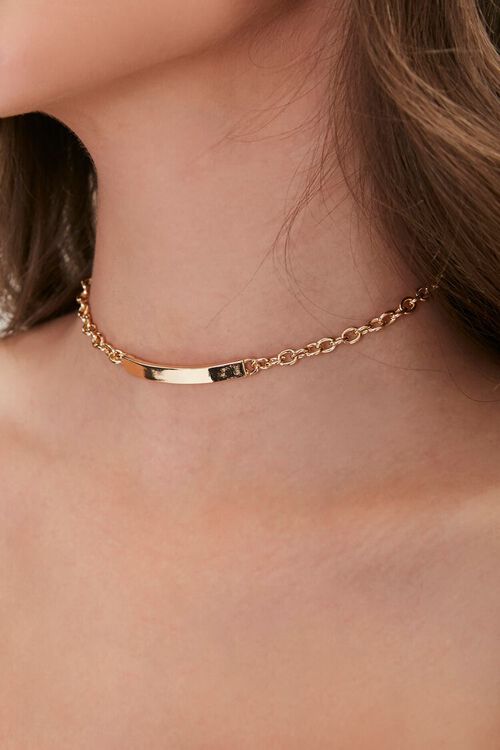 GOLD Bar Pendant Choker Necklace, image 1