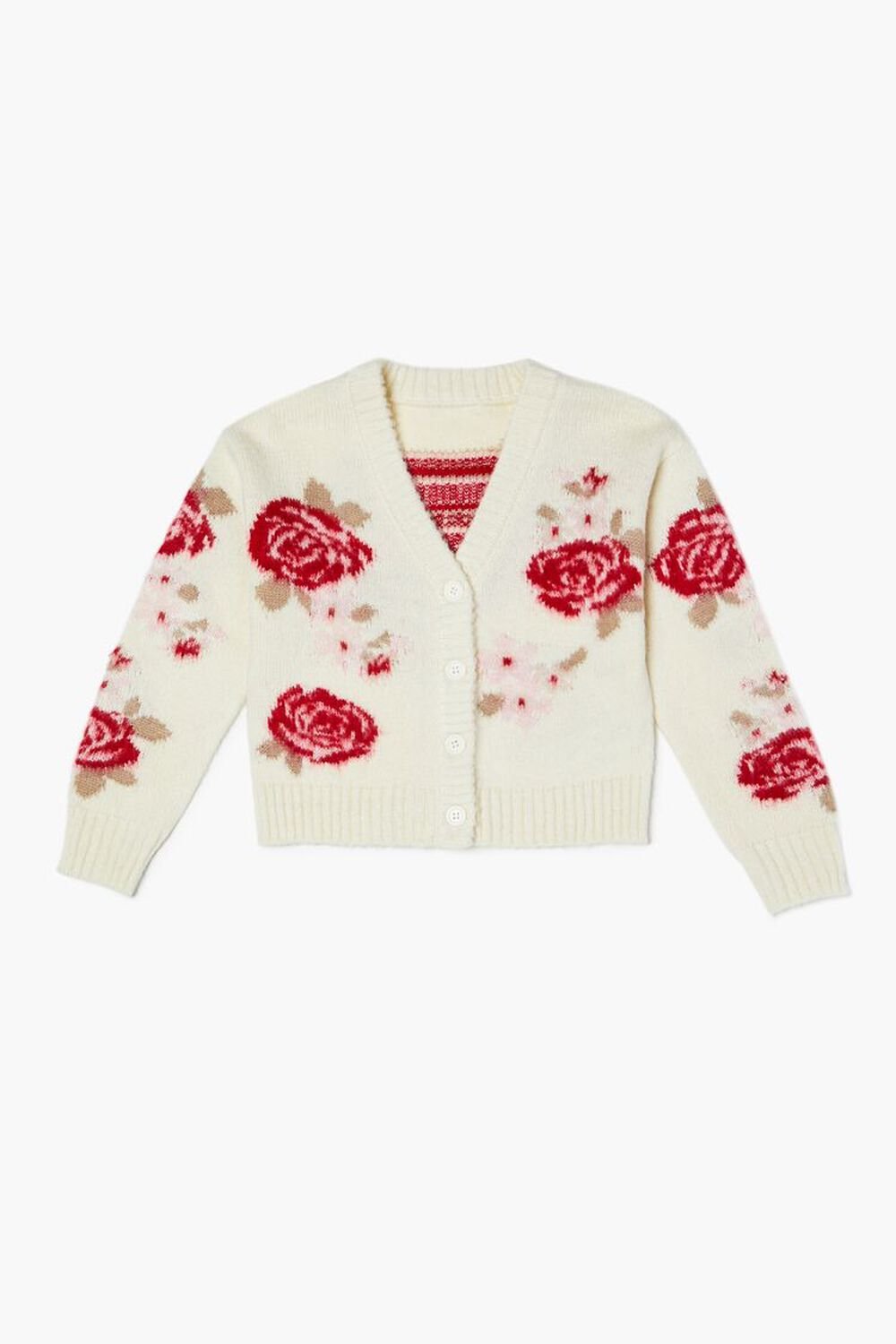 CREAM/MULTI Girls Rose Print Cardigan Sweater (Kids), image 1