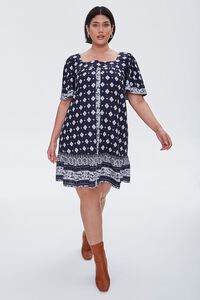 NAVY/MULTI Plus Size Ornate Print Dress, image 4
