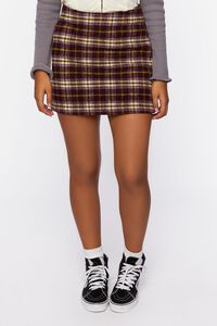 MERLOT/MULTI Plaid High-Rise Mini Skirt, image 2