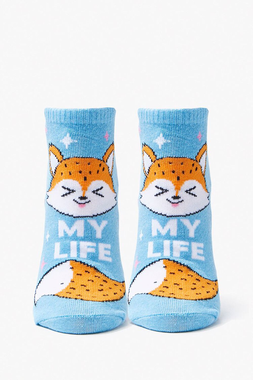 BLUE/MULTI My Life Fox Graphic Ankle Socks, image 1