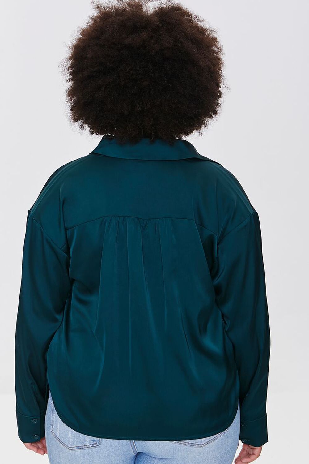 HUNTER GREEN Plus Size Satin Shirt, image 3