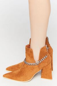 TAN Pointed Curb Chain Flare Heel Booties, image 2