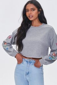 HEATHER GREY/MULTI Fleece Butterfly Graphic Pullover, image 1