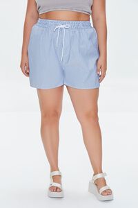 BLUE/WHITE Plus Size Pinstriped Drawstring Shorts, image 2