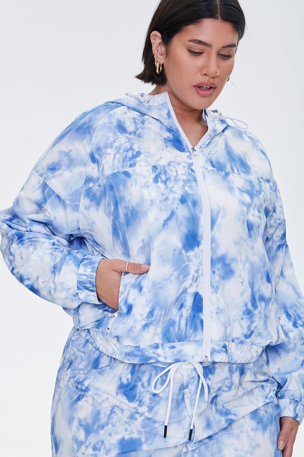 BLUE/WHITE Plus Size Active Tie-Dye Jacket, image 1